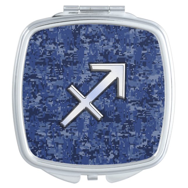 Modern Sagittarius Zodiac Sign Navy Digital Camo Makeup Mirror (Front)