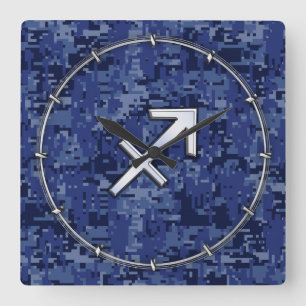 Modern Sagittarius Zodiac Sign Navy Digital Camo Square Wall Clock