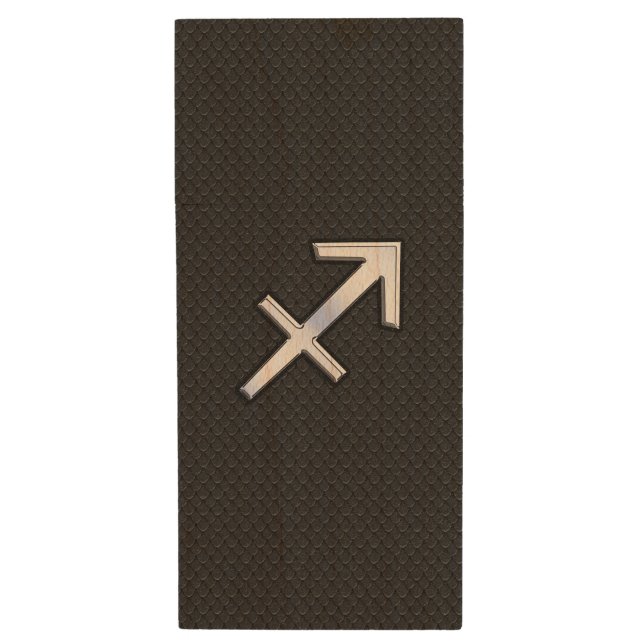 Modern Sagittarius Zodiac Sign on Snake Skin Wood Flash Drive (Front Vertical)