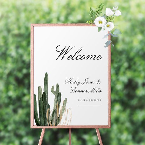 Modern Saguaro Cactus Desert Wedding Welcome Sign