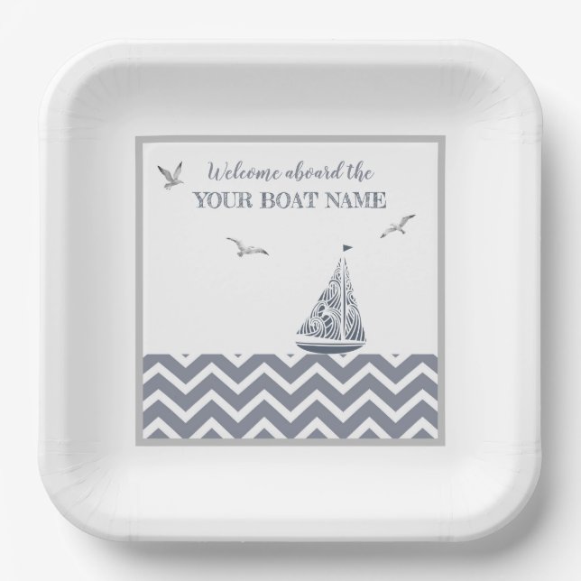  Modern Sailboat Grey Color Scheme, Nautical  Paper Plates (Front)