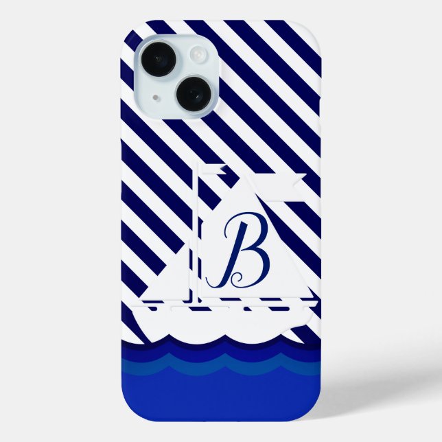 Modern Sailboat Monogram Custom Case-Mate iPhone Case (Back)