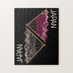 Modern Sakura Fan Hand Illustrated Japan Jigsaw Puzzle