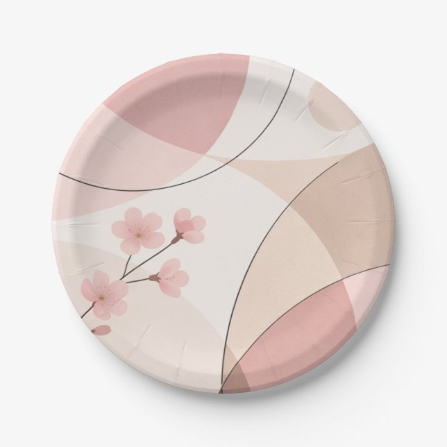 Modern Sakura Minimalist Geometric Paper Plate (Front)