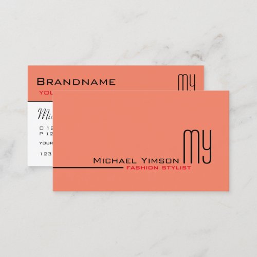 Modern Salmon and White with Initials Professional Business Card