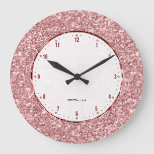 Modern Salmon Pink Glitter Texture Large Clock