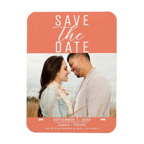 Modern Salmon Pink Save the Date Wedding Photo Magnet