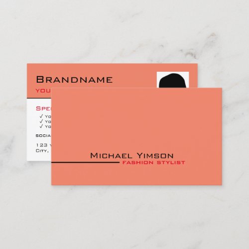 Modern Salmon White Cool with Photo Professional Business Card