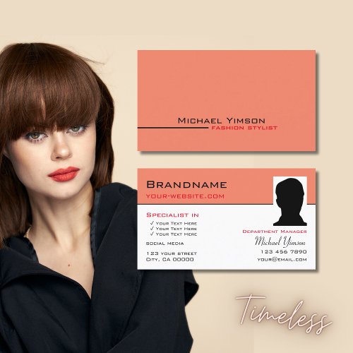 Modern Salmon White Cool with Photo Professional Business Card