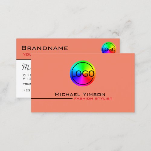 Modern Salmon White Simple with Logo Professional Business Card