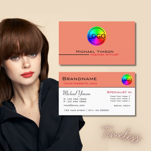 Modern Salmon White Simple with Logo Professional Business Card