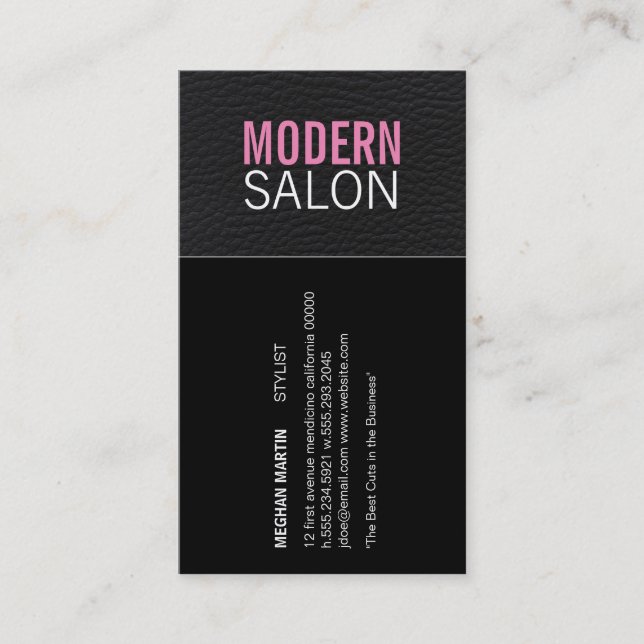 Modern Salon | Leather Stylist Business Card (Front)