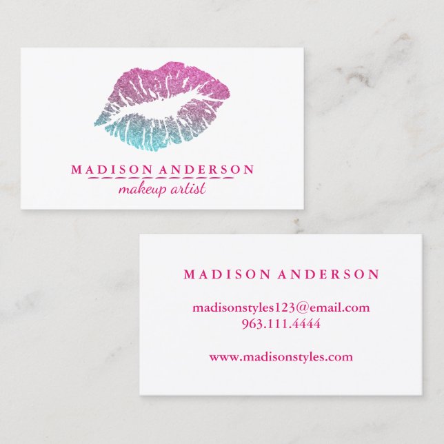 Modern Salon Pink Lips Makeup Artist Business Card (Front/Back)