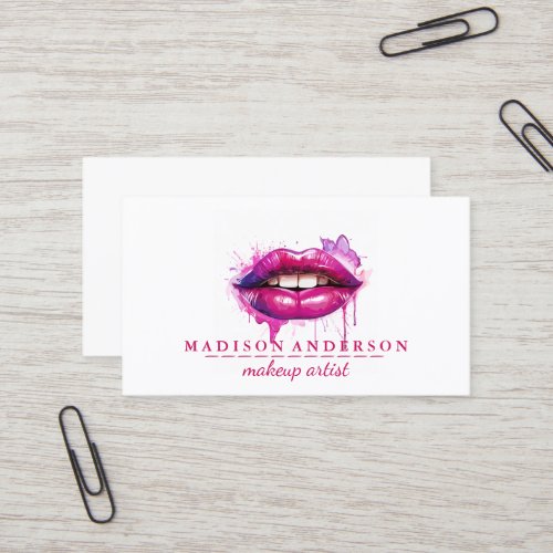 Modern Salon Pink Lips Makeup Artist Business Card