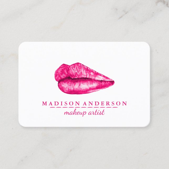 Modern Salon Pink Lips Makeup Artist Business Card (Front)