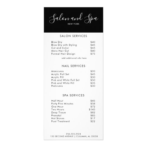 Modern Salon Price Menu