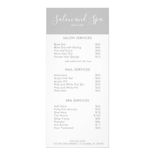 Modern Salon Price Menu