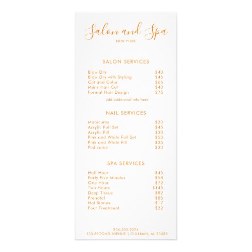 Modern Salon Price Menu