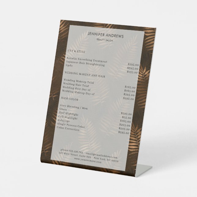 Modern Salon Price Socket Pedestal Sign (Front)
