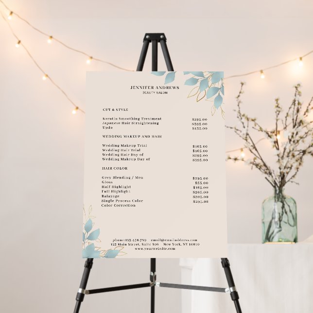 Modern Salon Pricelist Beige Green Leafy   Foam Board (In Situ (Stand))