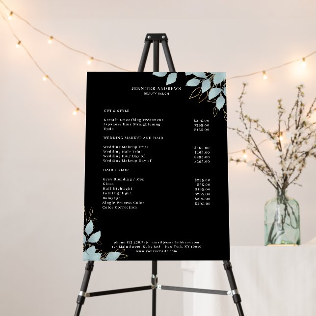 Modern Salon Pricelist Black Green Leafy Foam Board (In Situ (Stand))