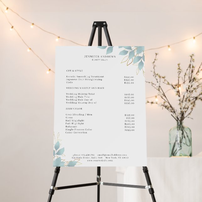 Modern Salon Pricelist White Green Leafy  Foam Board (In Situ (Stand))