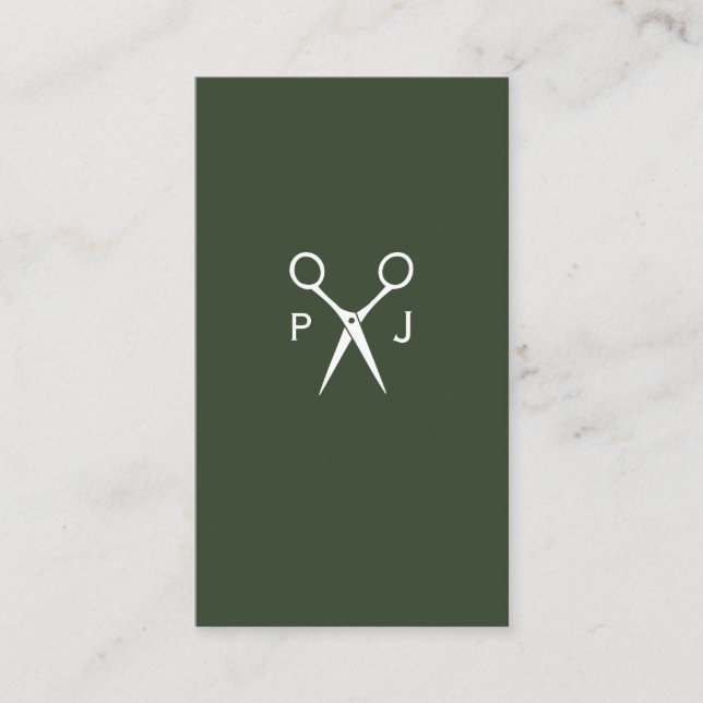 Modern Salon Shears Monogram (dark green) Business Card (Front)