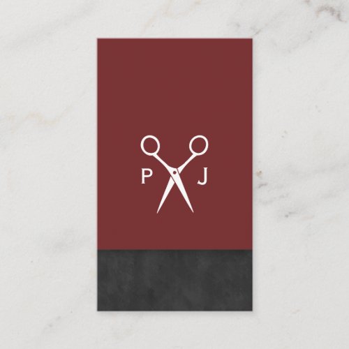 Modern Salon Shears Monogram Deep Red Business Card