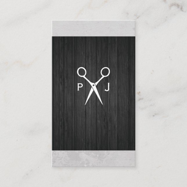 Modern Salon Shears  Wood Canvas Trim Monogram Business Card (Front)