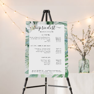 Modern, salon, watercolor tropical price list foam board