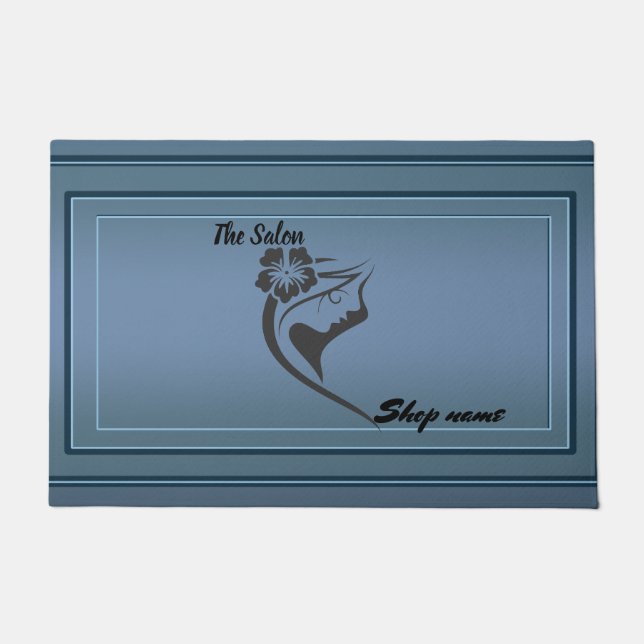 Modern Salon welcome Dark blue custom shop name  Doormat (Front)