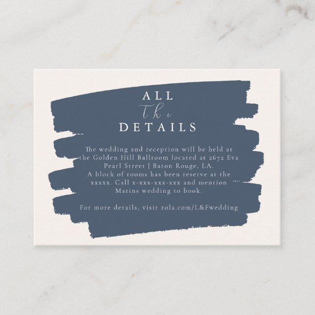 Modern Sample Distressed Wedding Details Enclosure Card (Front)
