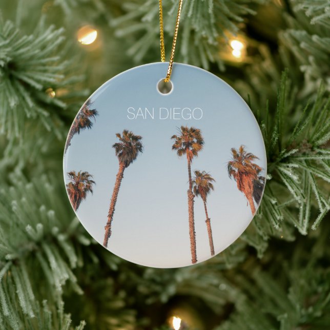 Modern San Diego Tall Palm Trees Custom Souvenir Ceramic Ornament (Tree)