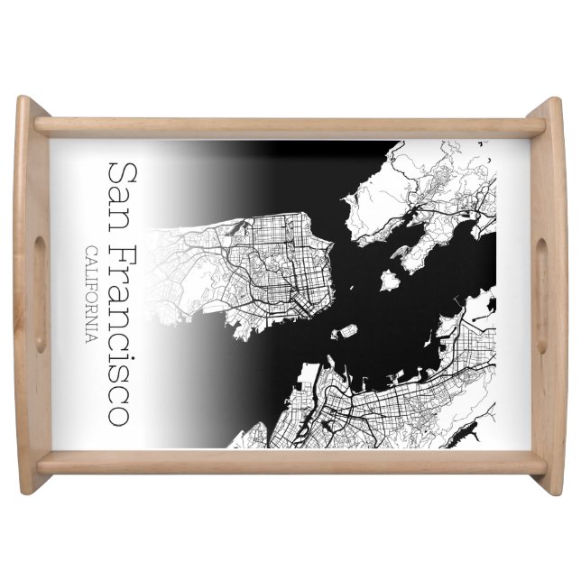 Modern San Francisco City Map Serving Tray (Front)