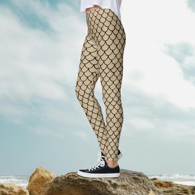 Modern Sand Beige Mermaid Fish Scales Pattern Leggings (Creator Uploaded)