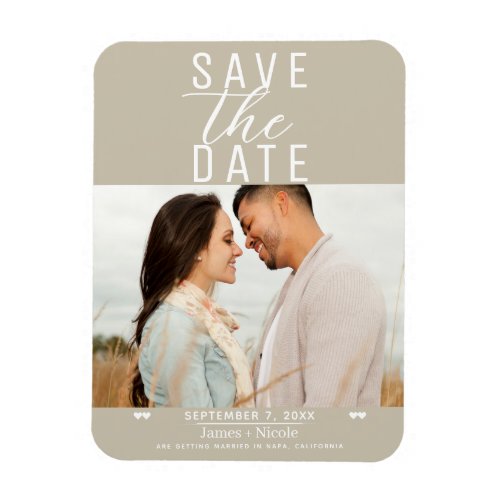 Modern Sand Beige Save the Date Wedding Photo Magnet