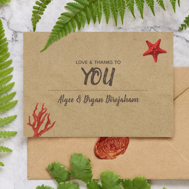 Modern Sand & Coral Wedding Thank You Note Card (Creator Uploaded)