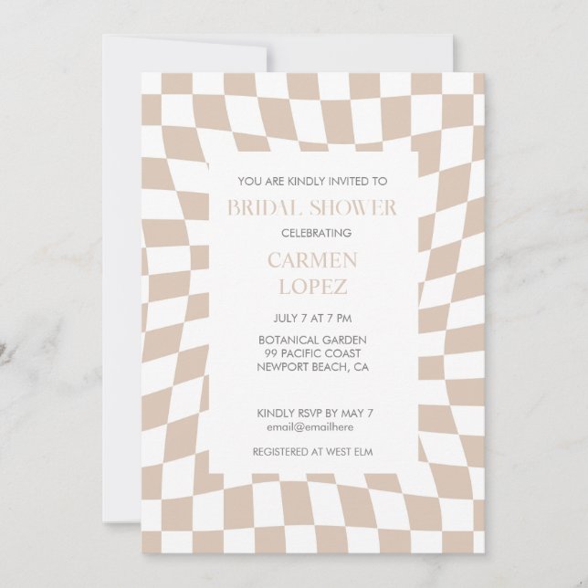 Modern Sand Rose Checked Bridal Shower  Invitation (Front)