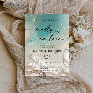 Modern Sand Watercolor Ethereal Shoreline Wedding Invitation