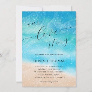 Modern Sand Waves Beach Our Love Story Wedding Invitation