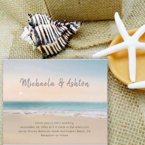 Modern  Sandy Beach Wedding Invitation Postcard