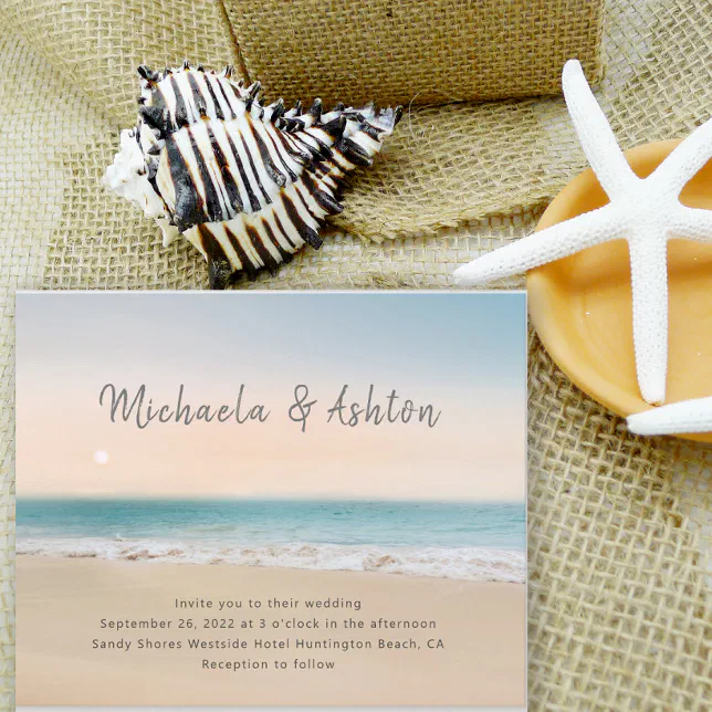 Modern Sandy Beach Wedding Invitation Postcard | Zazzle