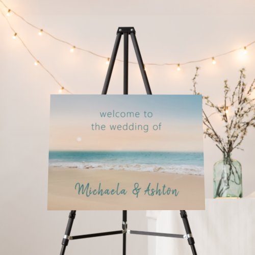 Modern  Sandy Beach Wedding Welcome Foam Board