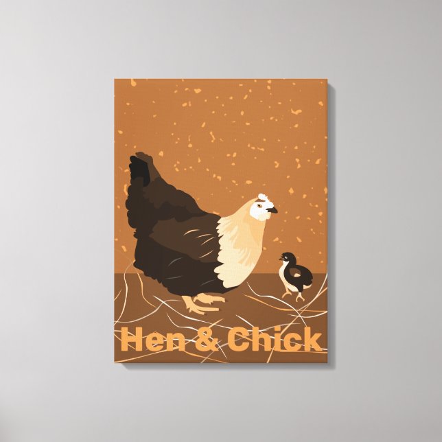 Modern Sandy-orange Hen & Chick Kitchen Canvas Print (Front)