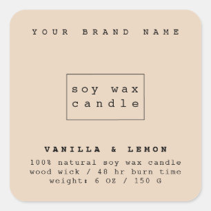 Modern sandy tan cosmetics packaging candle square sticker