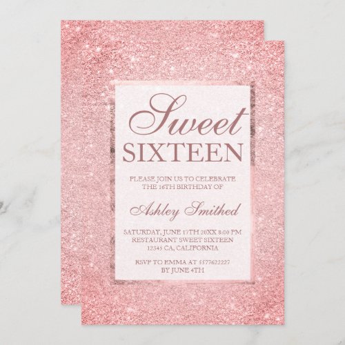Modern sangria pink glitter elegant chic Sweet 16 Invitation