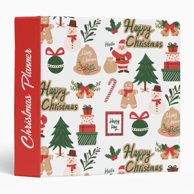 Modern Santa and Trees Pattern Christmas Planner 3 Ring Binder (Front/Spine)
