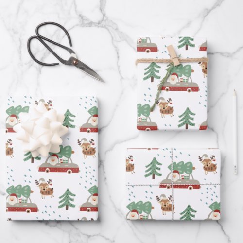 Modern Santa Claus Snowy Forrest Christmas Wrapping Paper Sheets