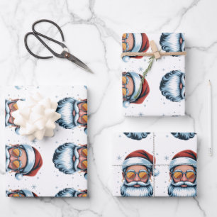 Modern Santa Claus Vector Art with Sunglasses , Wrapping Paper Sheets