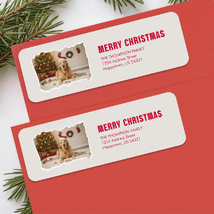Modern Santa Dog Photo Christmas Return Address Label